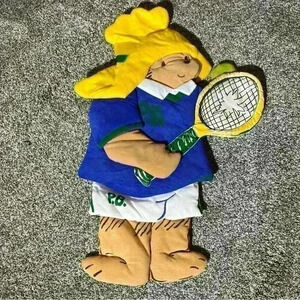 Vintage Paddington Bear Tennis Soft Plush Wall Hanging Decoration 1990